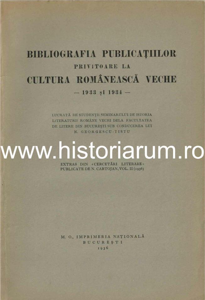 Bibliografia publicațiilor privitoare la cultura românească veche – 1933 și 1934, cu dedicația și semnătura olografă a lui Nicolae Georgescu-Tistu către Olimpiu Boitoș, 1936