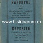 Raportul al LV-lea despre gimnaziul superior din Naszód-Năsăud pentru anul școlar 1917-19