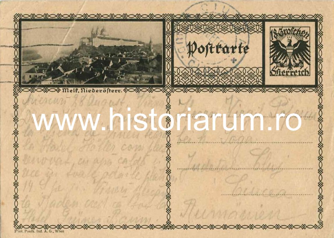 Carte poștală expediată pe adresa castelului din Ciucea al lui Octavian Goga, destinatat fiind prietenul lui apropiat, Virgil Popescu-Râmniceanu