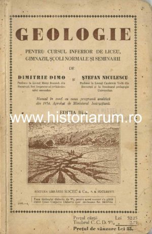 Coperta originală a unui manual românesc de geologie pentru școli și gimnazii, 1935