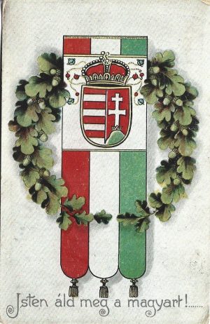 Isten áld meg a magyart! levelezőlap olasz front futott, Feldpost 91, 1916, carte poștală