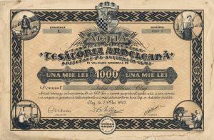 Acția Fabricei de textile Țesătoria Ardeleană din Cluj, 1923, pe numele lui Iuliu Albini, guvernatorul minelor de aur de la Zlatna, județul Alba
