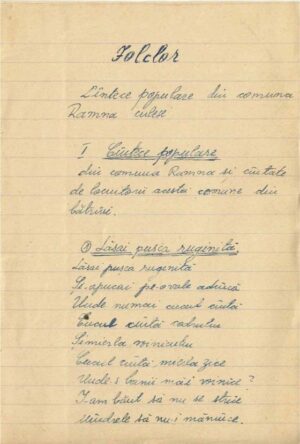 Folclor cules de elevele de la Școala Pedagogică de Educatoare din Arad din localități din județele Arad, Timiș și Caraș-Severin între anii 1958 - 1961