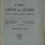 manual școlar vechi, A doua carte de cetire pentru elevii școale poporale de Iuliu Grofșorean, Iosif Moldovan, Nicolae Boșcaiu, Nicolae Ștefu, Petru Vancu învățători, Arad, 1920, Anticariat Historiarum
