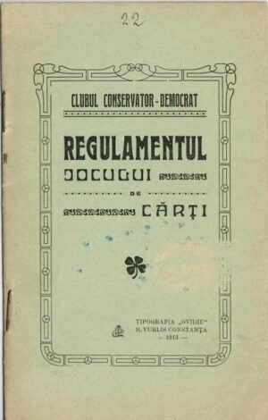 carte veche, Regulamentul jocului de cărți Clubul Conservator Democrat 1913 Constanța, Anticariat Historiarum