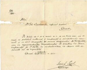 Episcopul Ioan Ignatie Papp al Aradului, numire scrisă olograf pentru Gheorghe Ciuhandu, 1920, Arad