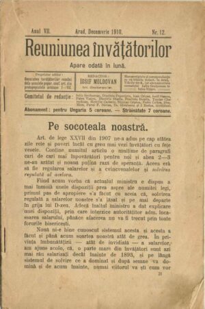 Reuniunea învățătorilor, 12/1910, Arad - articol care atacă Legea Apponyi