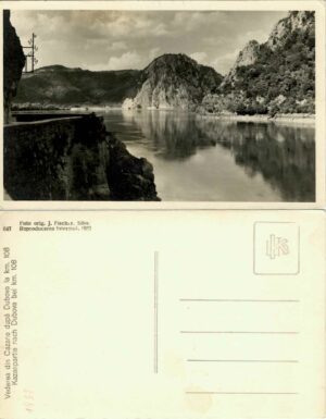 carte poștală Vederea din Cazane după Dubova la km 108/Kazanpartie nach Dubova bei km 108, fotograf J Fischer, Sibiu 1937