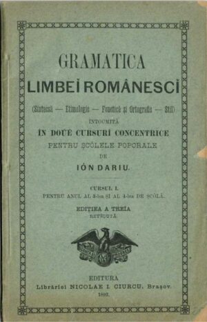 manual școlar vechi, Gramatica limbei românesci Ión Dariu Brașov 1892, Anticariat Historiarum