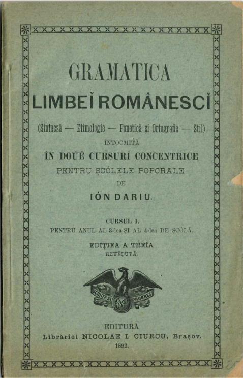 manual școlar vechi, Gramatica limbei românesci Ión Dariu Brașov 1892, Anticariat Historiarum