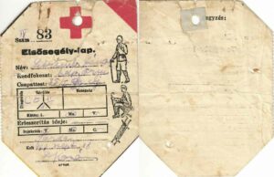 Elsősegely-lap román hadapród őrmester M kir 25 Honvéd Gyalogezred Nagyvárad Tordai csata 1944 Etichetă de rănit prim-ajutor cadet Oradea Bătălia de la Turda 1944, Anticariat Historiarum