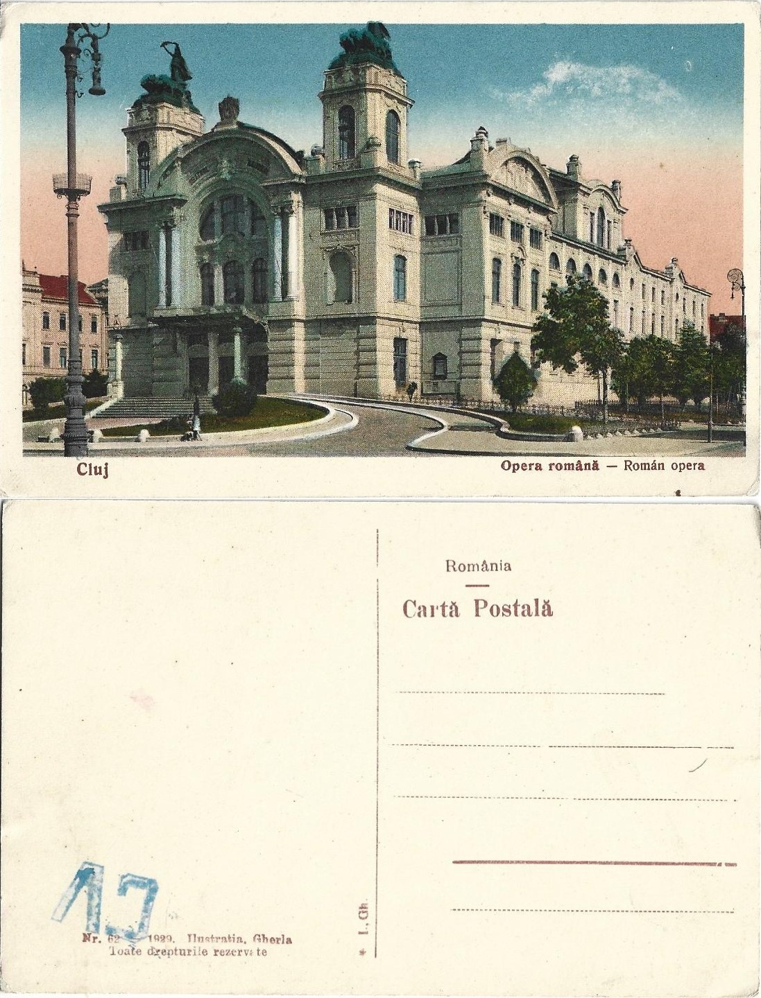 Cluj Opera română 1929 carte poștală, Anticariat Historiarum