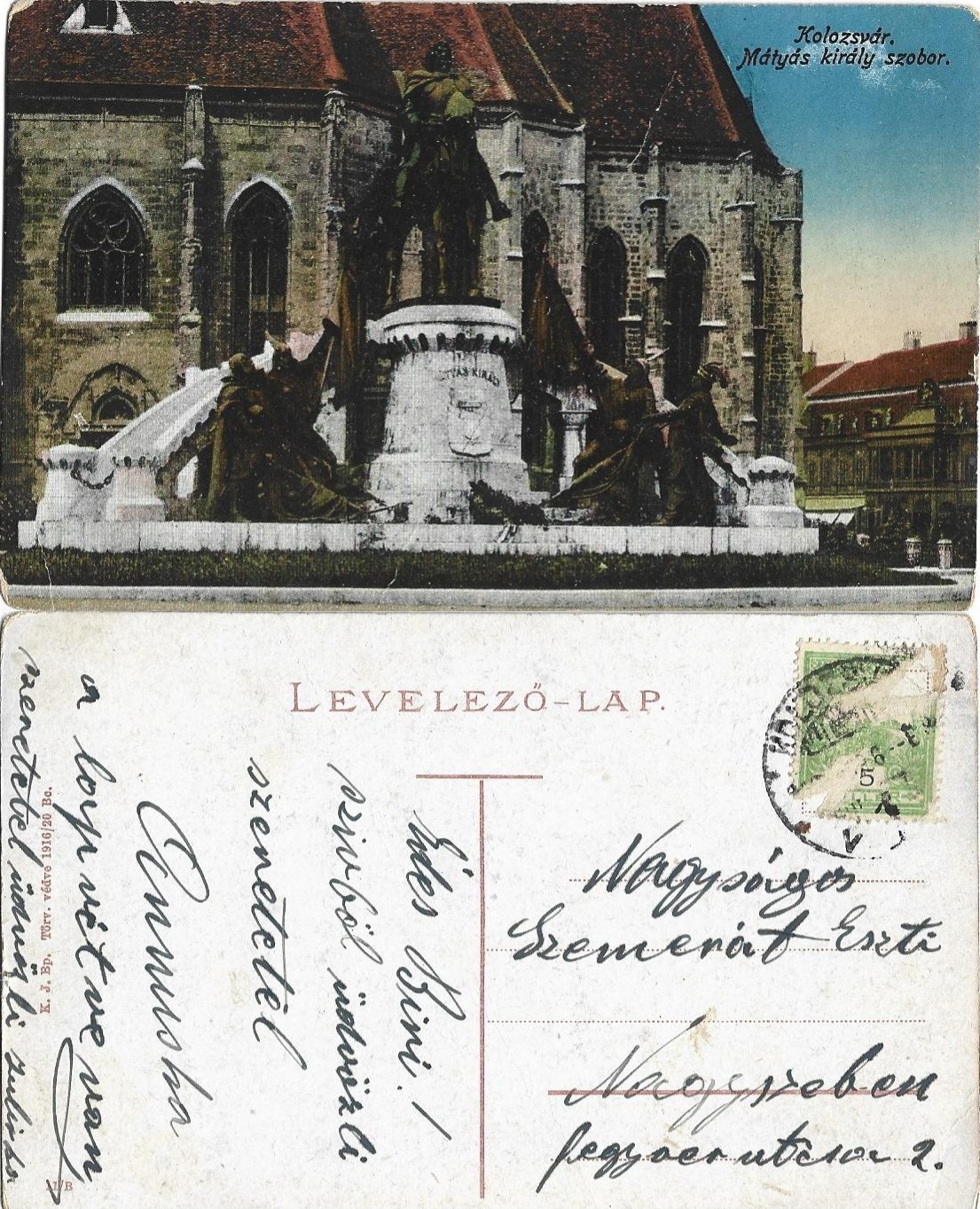 Kolozsvár Mátyás király szobor Cluj carte poștală Sibiu, Anticariat Historiarum