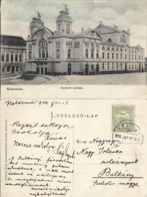 Kolozsvár Nemzeti Színház Schuster Emil Cluj carte poștală ianuarie 1906, Anticariat Historiarum