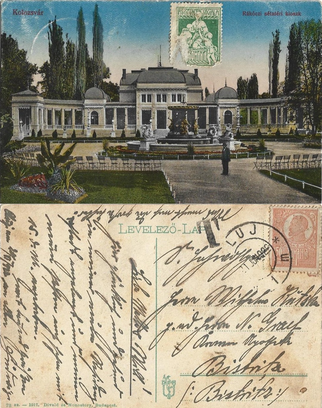 Kolozsvár Rákóczi sétatéri kioszk Kolozsvár Cluj carte poștală Bistrița, Anticariat Historiarum