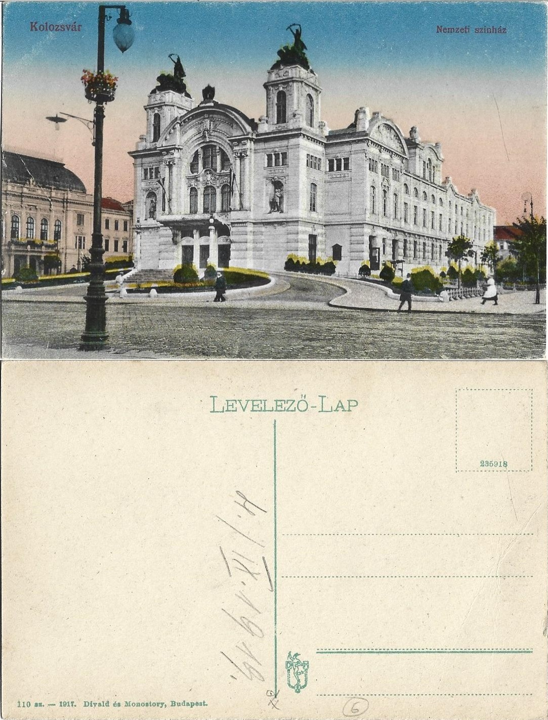Kolozsvár Nemzeti színház 1917 Cluj carte poștală, Anticariat Historiarum