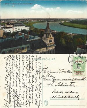 Arad Maros részlet madártávlatból carte poștală, Anticariat Historiarum